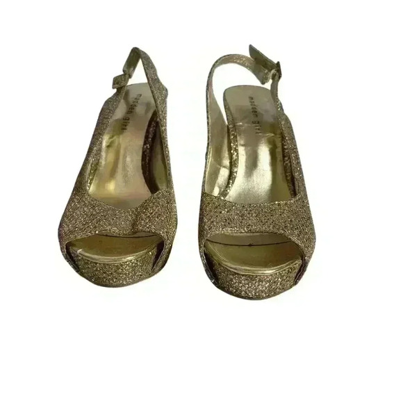 MADDEN GIRL DIAMANTE SUPER SPARKLE PARTY SHOES HEELS JASPER PEEP TOE GOLD 10 - Picture 2 of 12